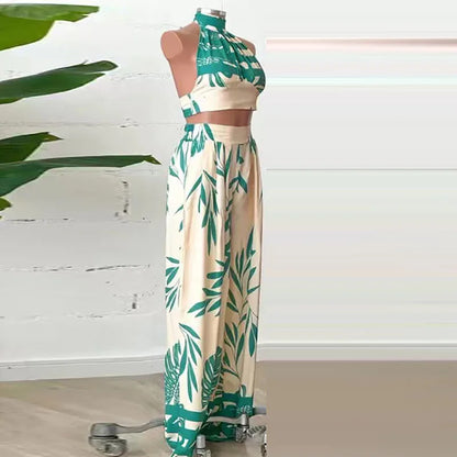 Pantalon taille haute à imprimé tropical pour femmes