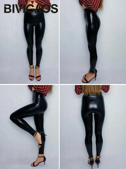 Pantalon en cuir PU pour femme, legging d'hiver taille haute élastique