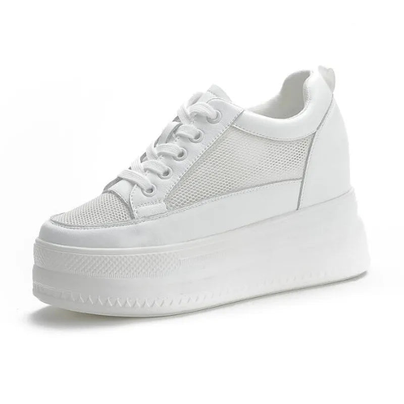 Baskets compensées en cuir véritable pour femmes