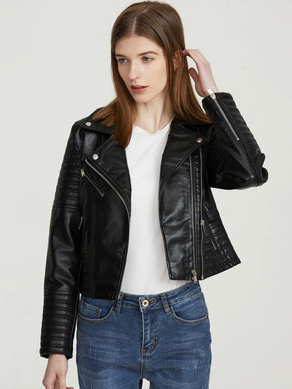 Veste en simili cuir pour femmes col rabattu