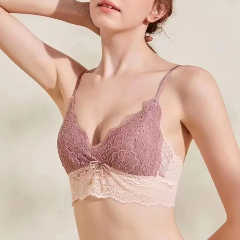 Soutien-gorge brodé en dentelle pour fille, sous-vêtement fin, sans anneau en acier