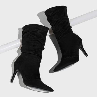 Bottines pour femme plissé bout pointu à talons hauts