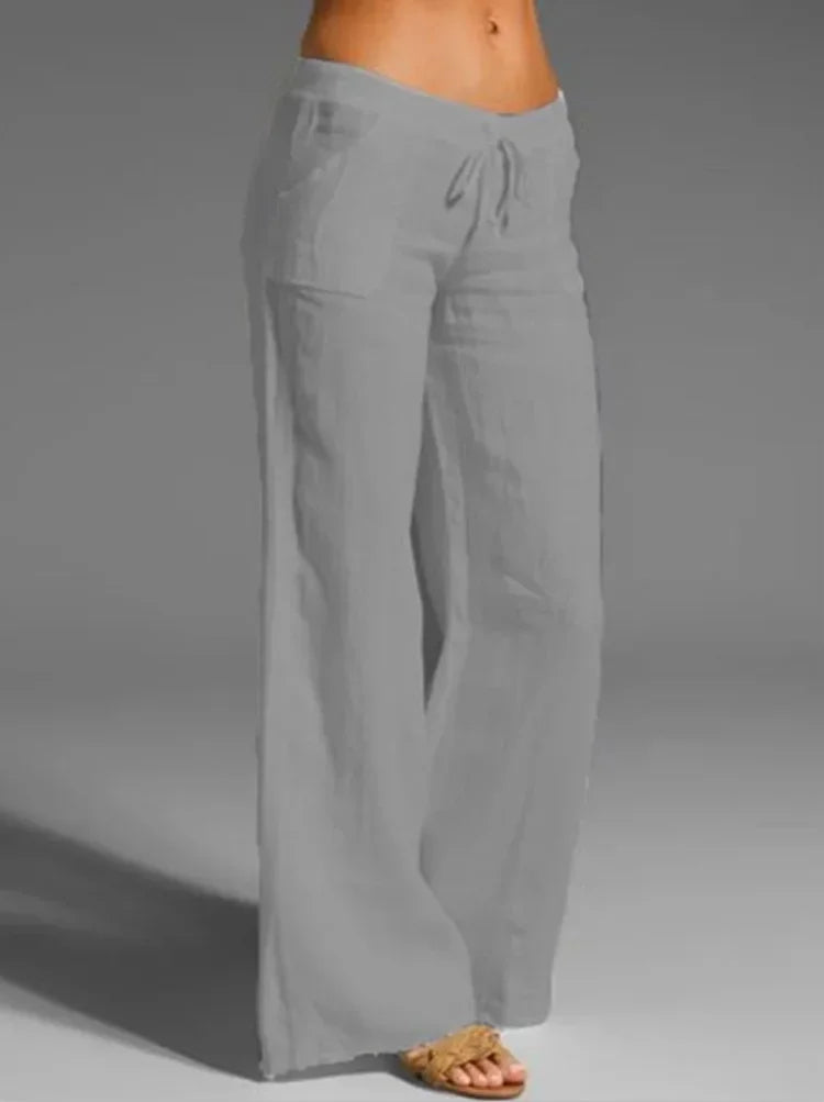 Pantalon en coton et lin pour femme, surdimensionné, jambes larges, décontracté