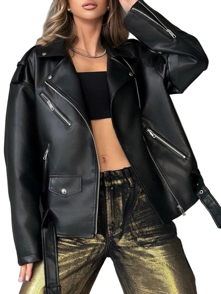 Veste  noir en faux cuir pour femmes