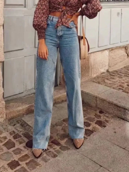 Jean taille haute décontracté pour femmes, pantalon Long tendance, Vintage