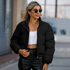 Manteau en coton matelassé à manches longues et col haut pour femmes