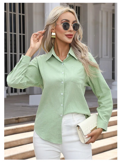 Chemise boutonnée en coton pour femme à manches longues