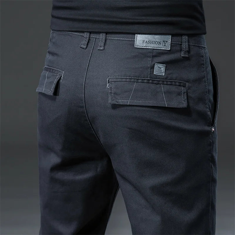 Pantalon droit décontracté en coton pour hommes