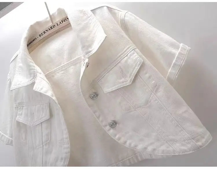 Veste en jean rose à manches courtes pour femmes