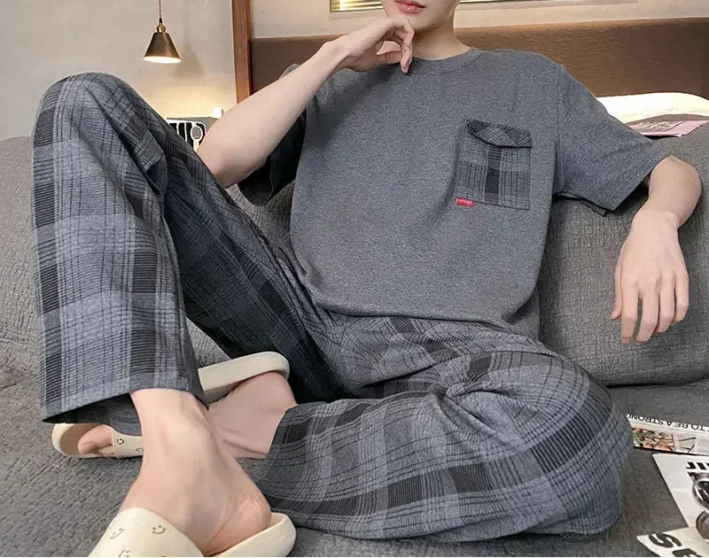 Pyjama d'été en coton tricoté pour hommes