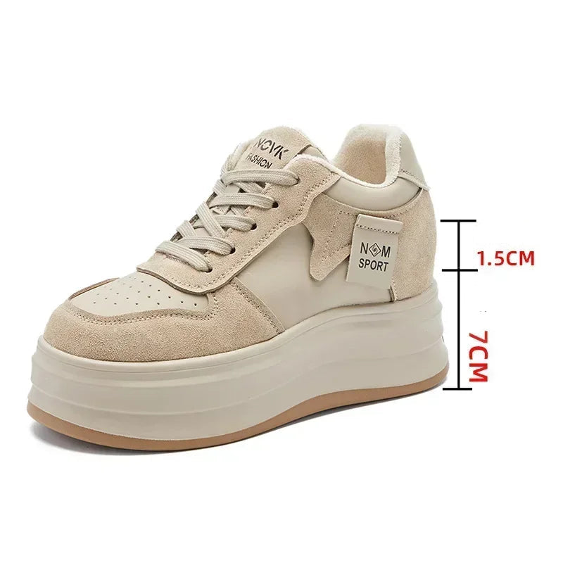 Basket à plateforme en daim de vache pour femme