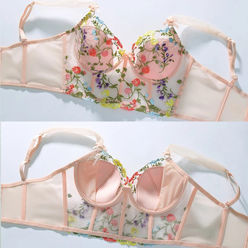Soutien-gorge brodé à volants en dentelle pour femmes