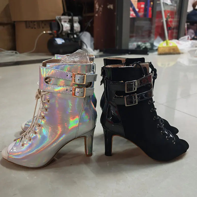 Bottines argentées à talons hauts pour femmes