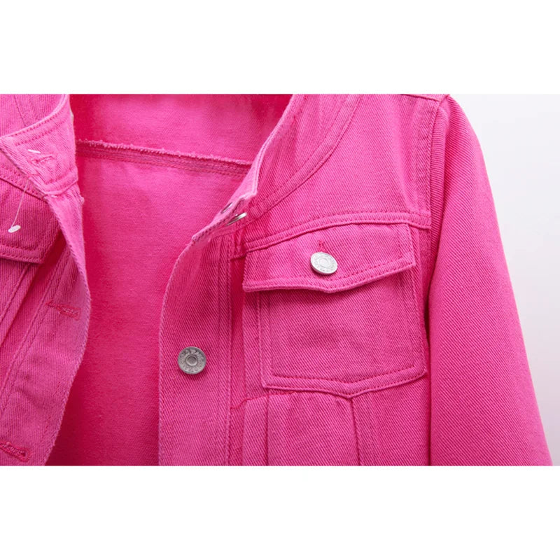 Veste en jean rouge rose coréenne pour femme