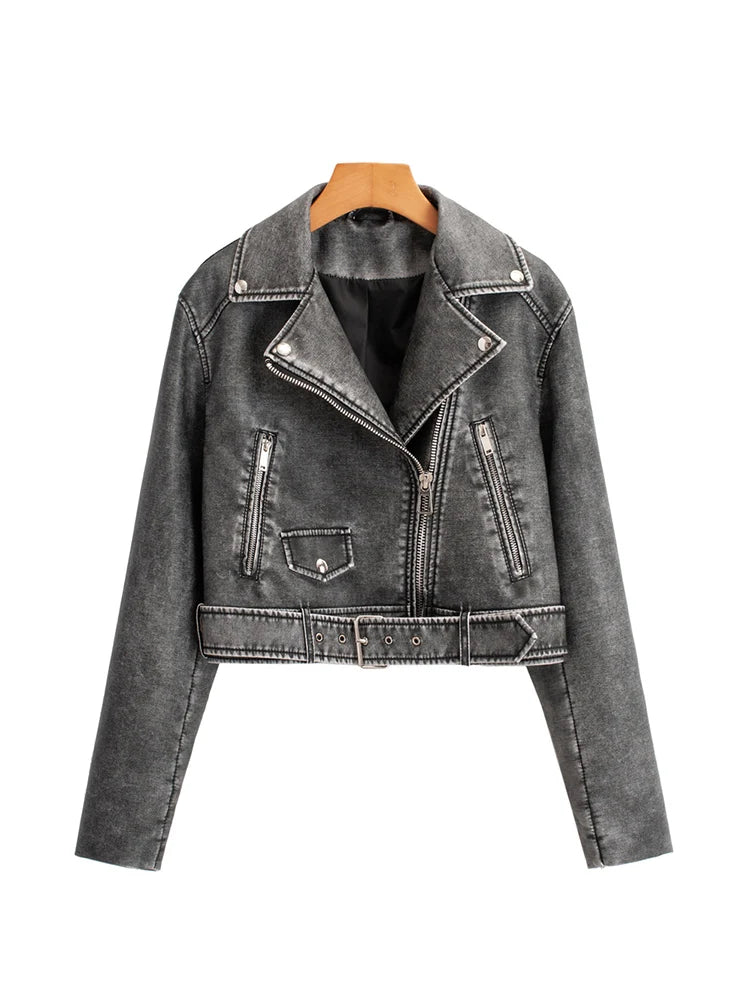 veste courte en faux cuir Pu pour femmes