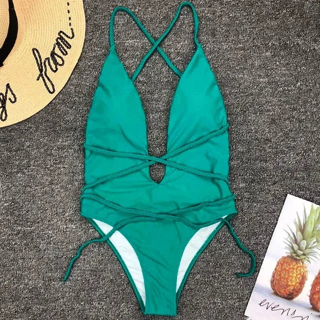 Maillot de bain une pièce à décolleté en v profond pour femmes