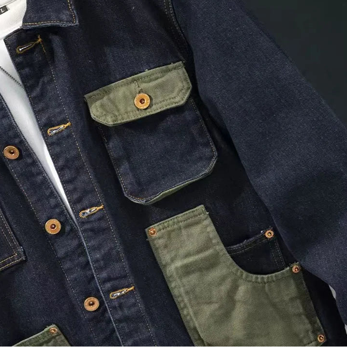 Veste en jean à coutures contrastées pour hommes