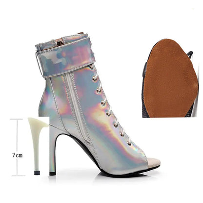 Bottines argentées à talons hauts pour femmes