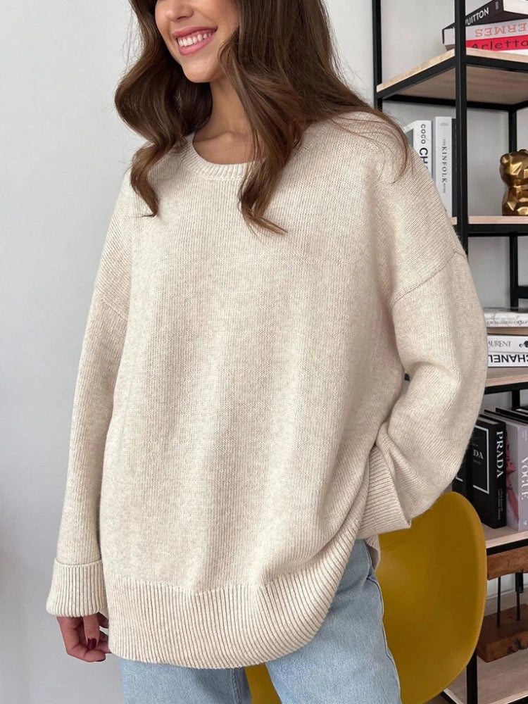 Pull à Col Rond pour Femme, Vêtement Fendu