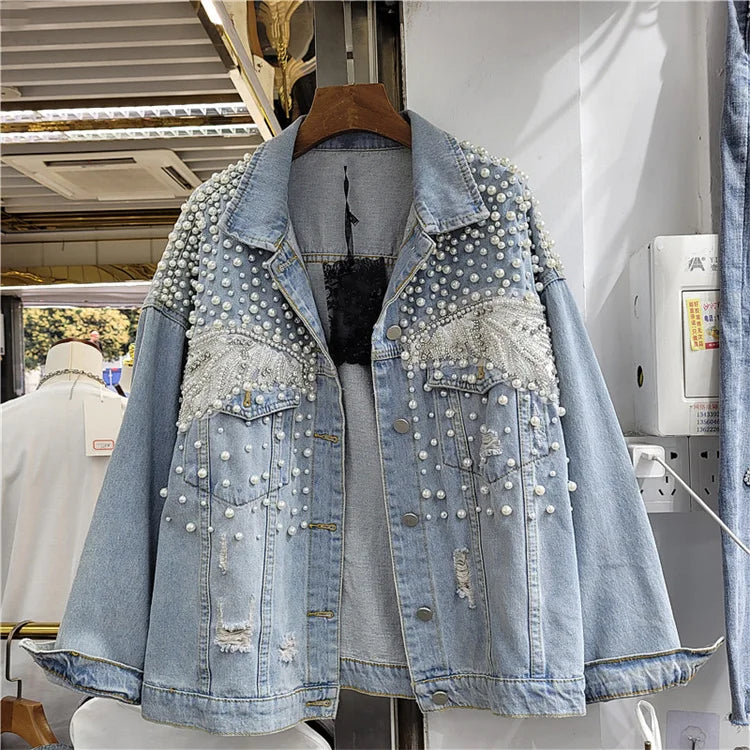 Veste en jean à trous tendance pour femme