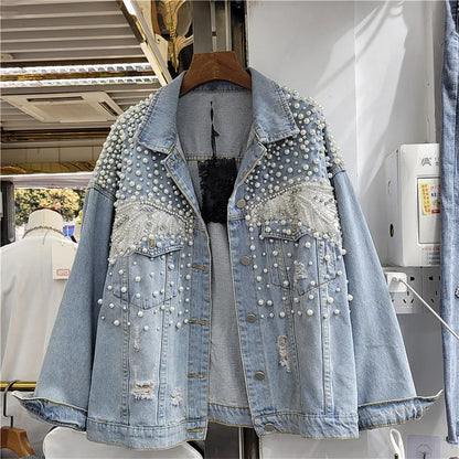 Veste en jean à trous tendance pour femme