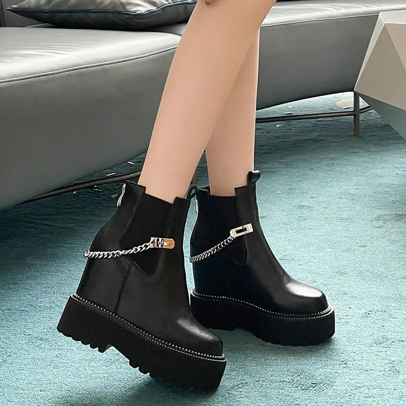 Bottines en Cuir group pour Femme, Semelle Compensée 12cm