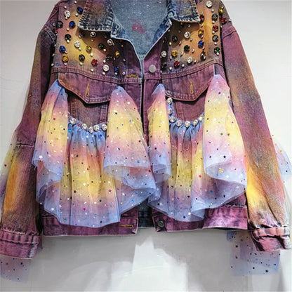 Veste en jean Tie Dye à la mode printanière pour femme