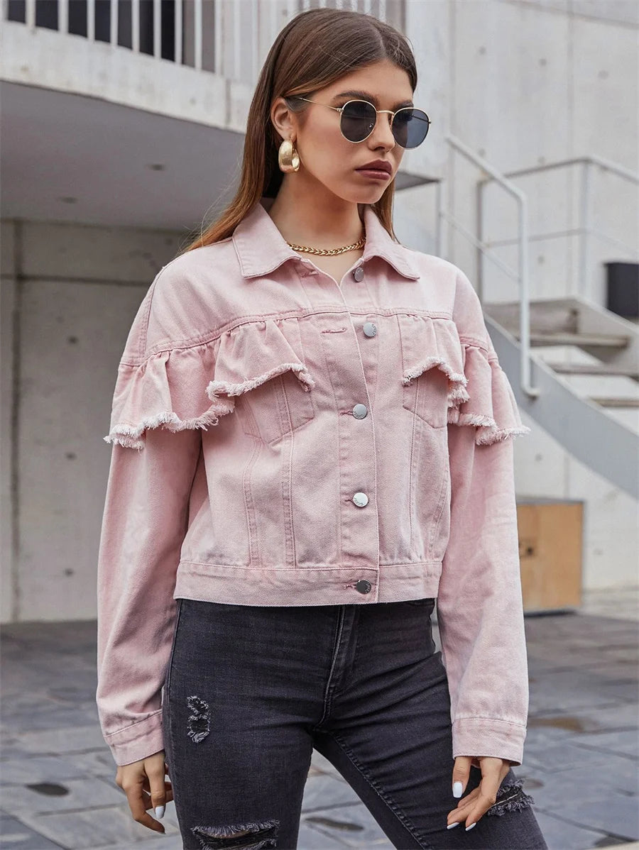 Veste en jean à volants pour femmes