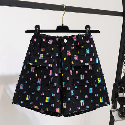 Short taille haute pou femmes coloré jambe large