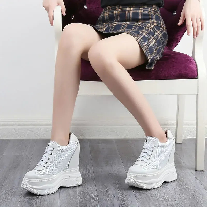 Basket plates à lacets en cuir véritable pour femmes