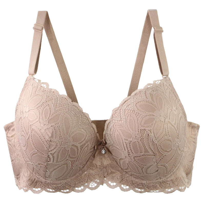Soutien-gorge push-up sexy en dentelle florale avec armatures et nœud rembourré pour femmes