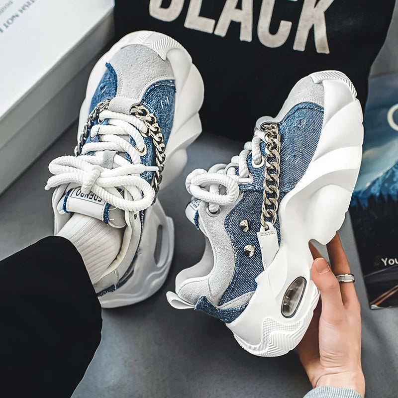 Baskets épaisses en denim bleu pour femmes