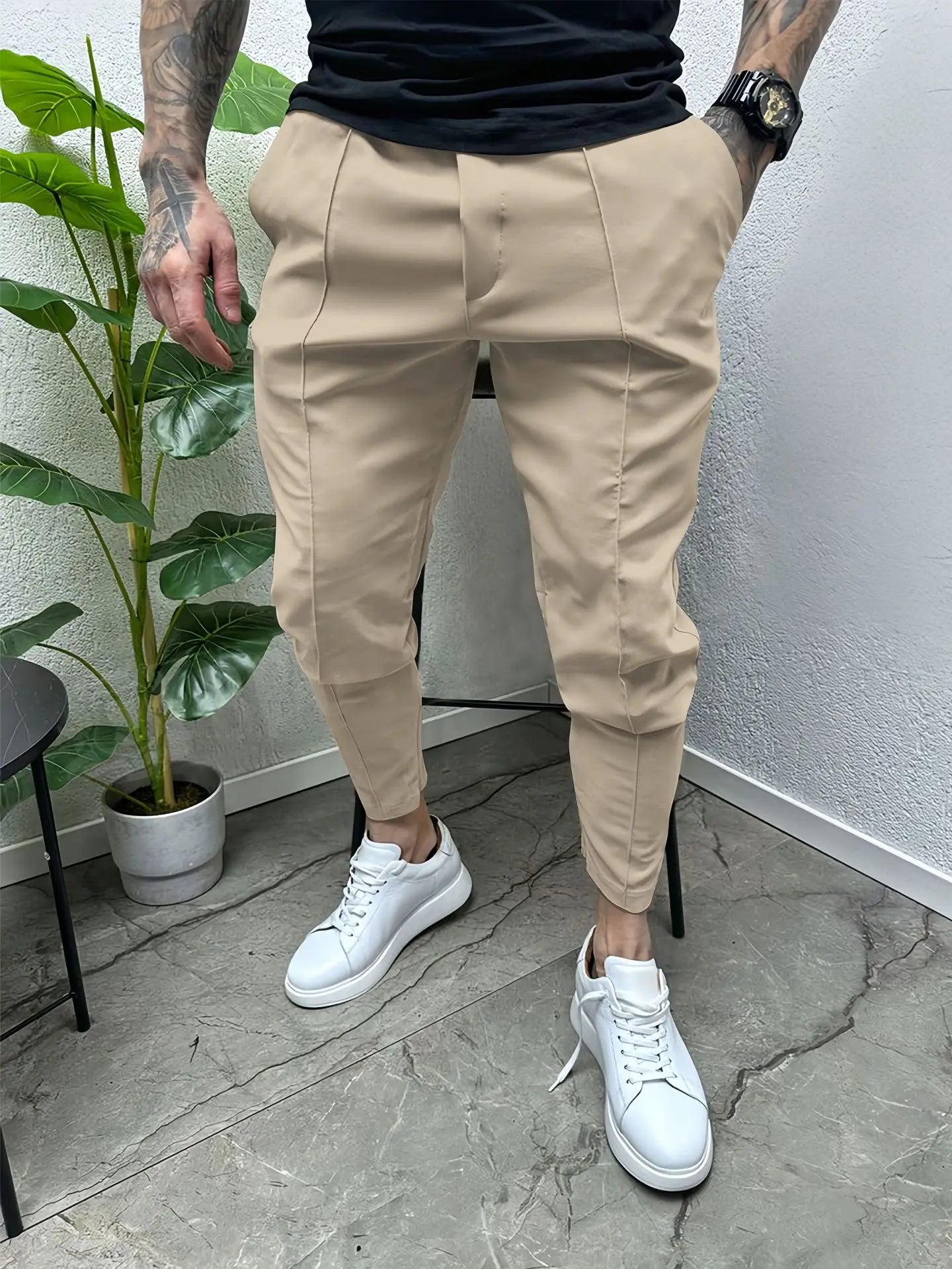 Pantalon en coton multi-poches à cordon de serrage pour hommes