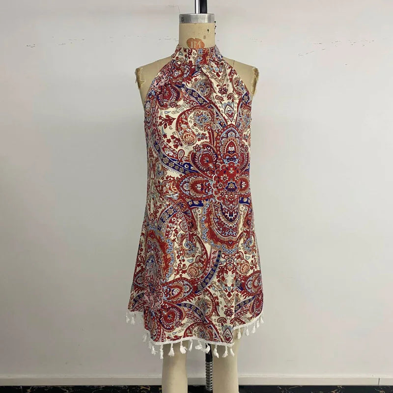 Robe courte à imprimé cachemire col licou pour femmes