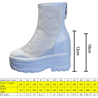 bottines en dentelle à semelle compensée pour femme 10cm, 12cm