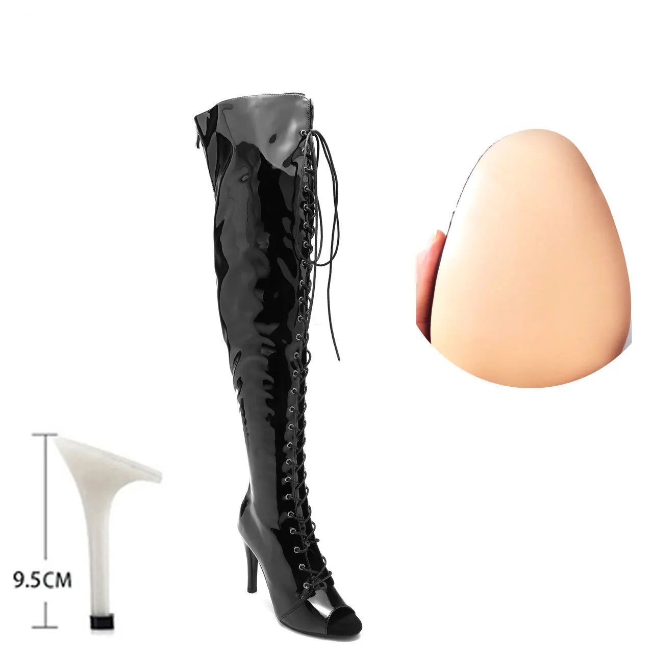 Bottes à lacets au-dessus du genou, chaussures à talons aiguilles pour femmes