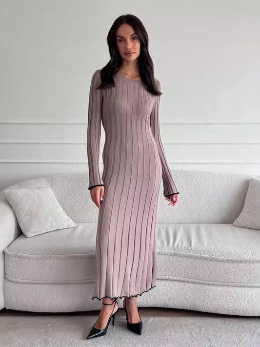 Robe longue rayée à manches longues pour femmes