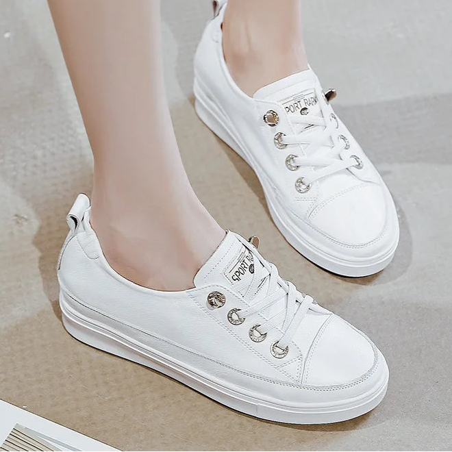 Baskets à talons compensés 5cm en cuir véritable pour femmes