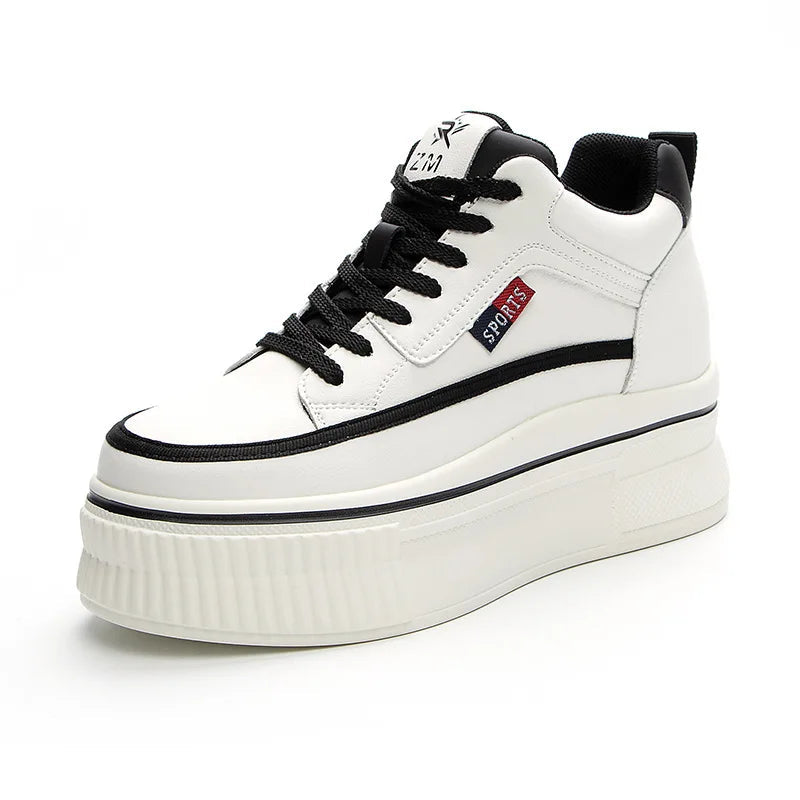 Baskets compensées à plateforme de 8,8 cm, épaisses, en cuir véritable, pour femmes