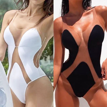 Maillot de bain une pièce sexy en maille transparente pour femme, monokini taille haute