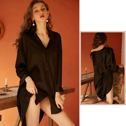 Chemise de nuit Sexy en mousseline de soie pour femmes, chemise à col en v