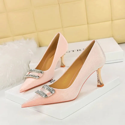 Chaussures pour femmes bouche peu profonde pointu femme pompes métal strass