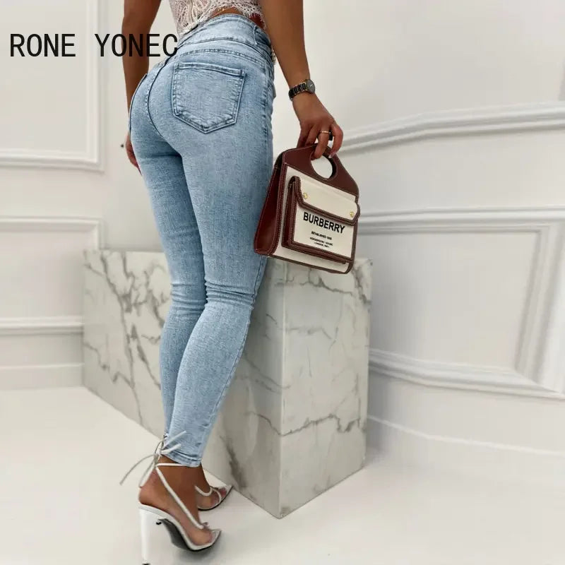 Jeans Taille Haute Multi Boutonnage Pour Femme