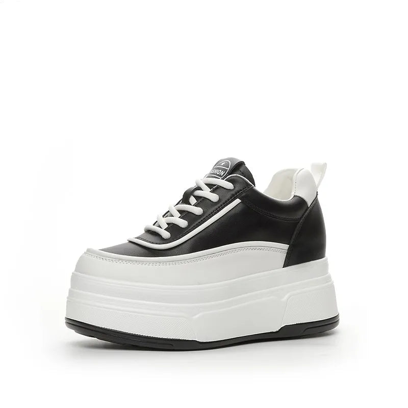 Baskets à plateforme en cuir véritable pour femmes