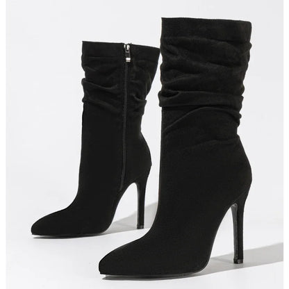 Bottines de haute qualité plissé pour femmes talons aiguilles