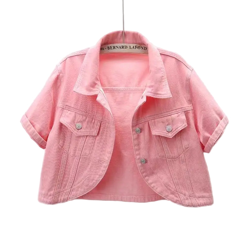 Veste en jean rose à manches courtes pour femmes