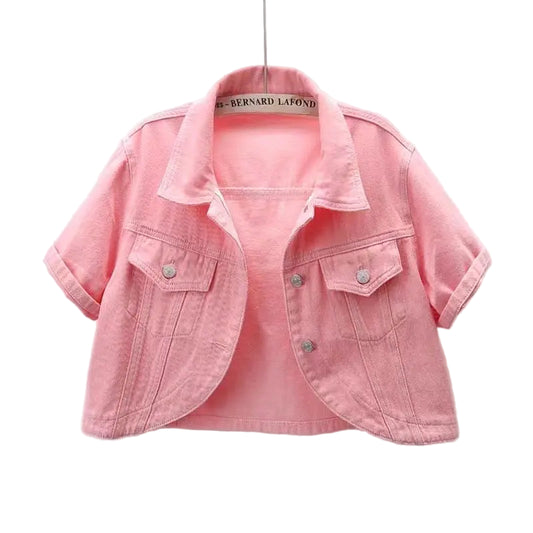 Veste en jean rose à manches courtes pour femmes