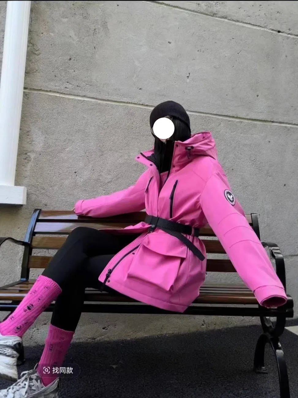 Doudoune à capuche tendance avec ceinture pour femme,