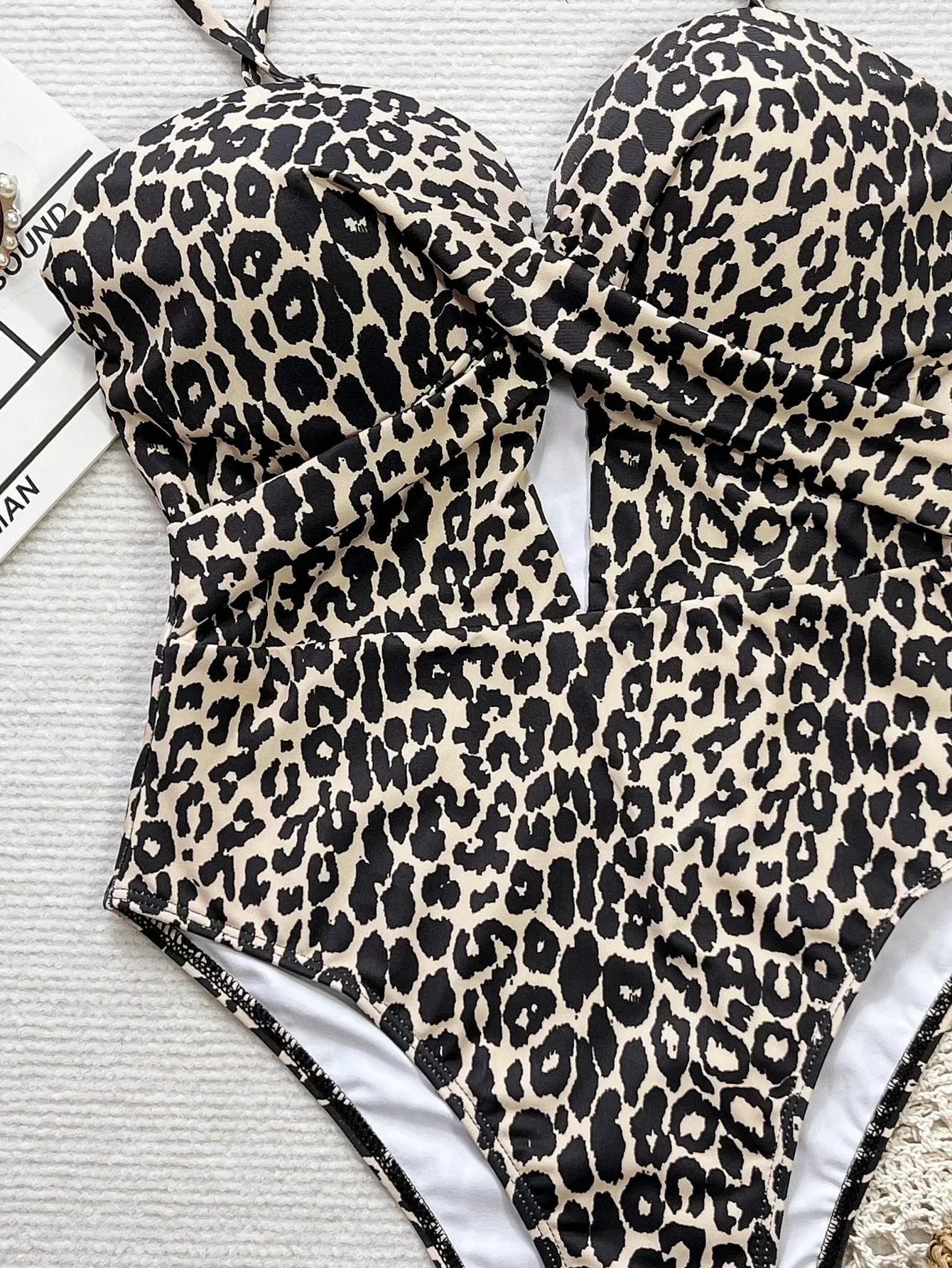 Maillot de bain une pièce imprimé léopard, taille haute pour femmes