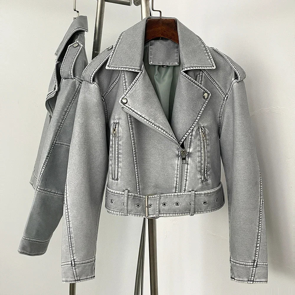 Veste en simili cuir haut court pour femmes